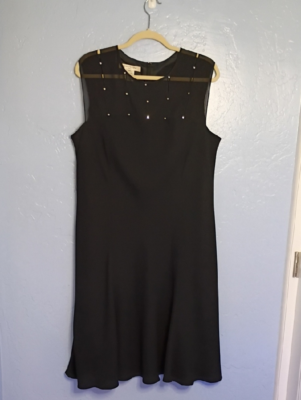 Evan Picone Black Sleeveless Midi Dress with Sheer Yoke